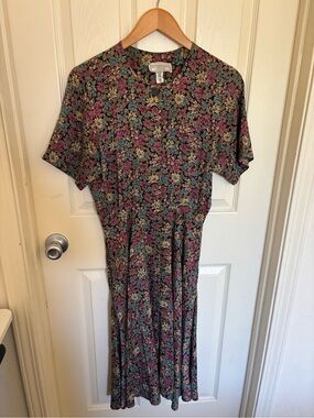 Vintage E.D. Michaels Petites 80s Floral Button‑Front Dress